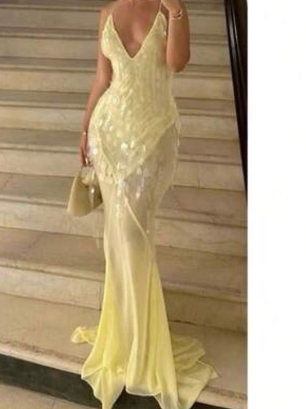 SHEIN Yellow Sequin V-Neck Maxi Dress